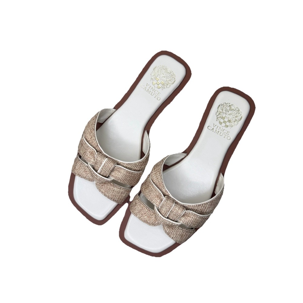 Vince Camuto Barcelens Raffia Sandals Women  Natural Slip On Bow Slides Size 7